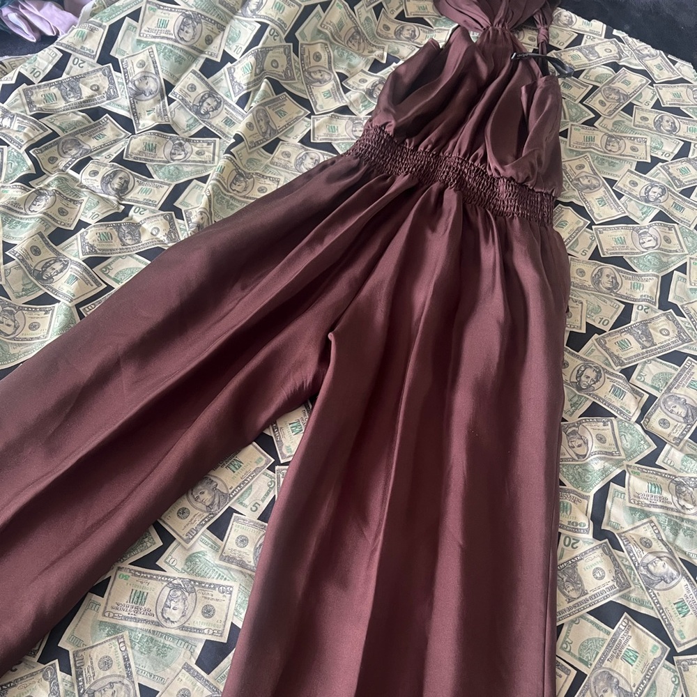 bebe Chocolate Halter Jumpsuit
